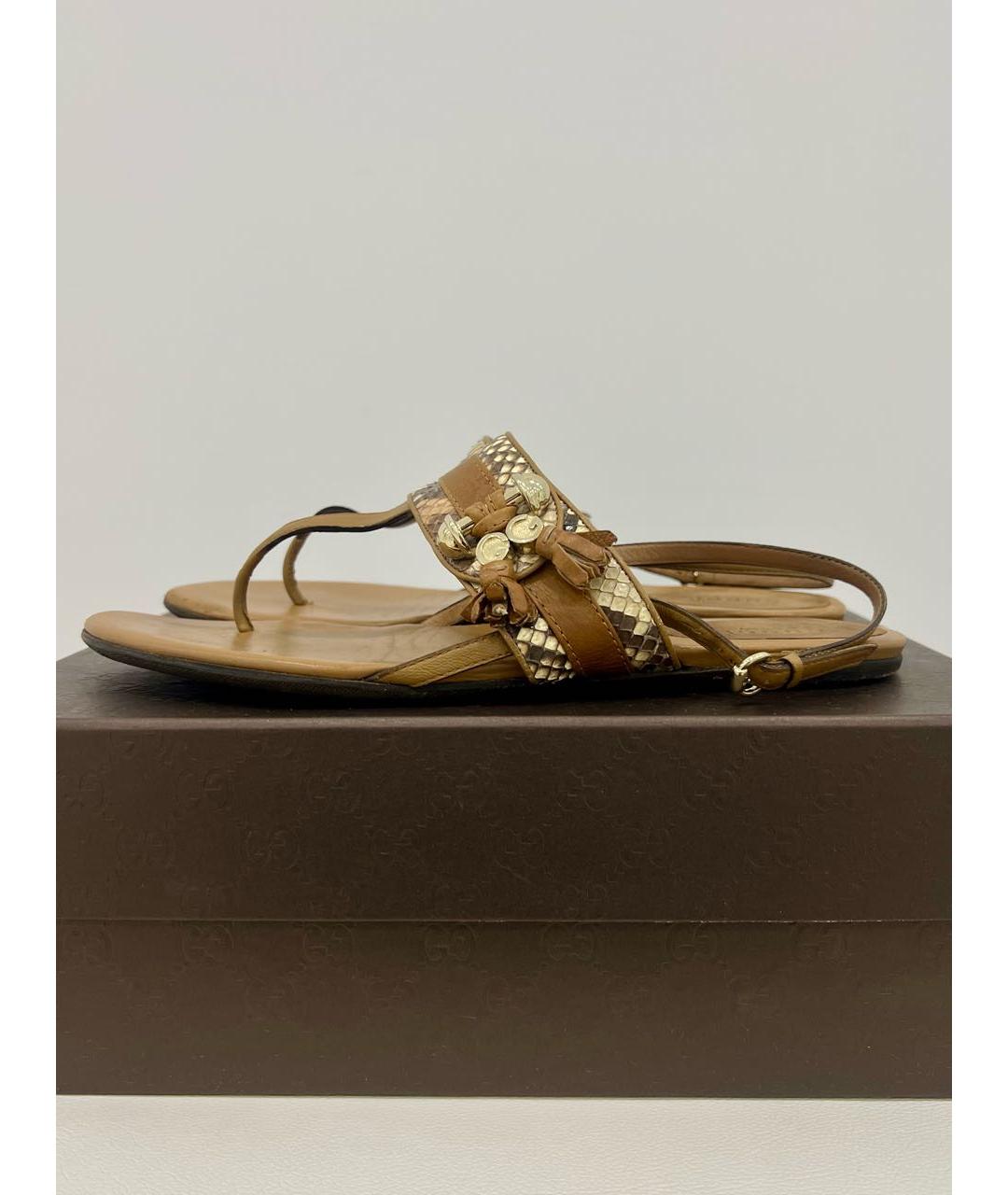 GUCCI Бежевые кожаные сандалии, фото 4