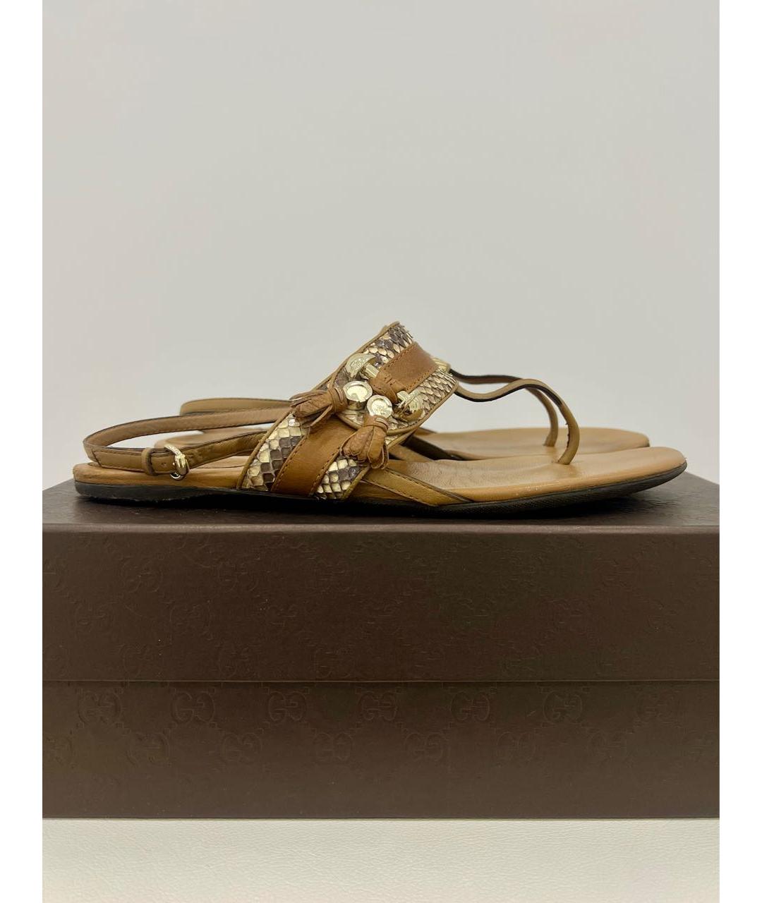 GUCCI Бежевые кожаные сандалии, фото 2