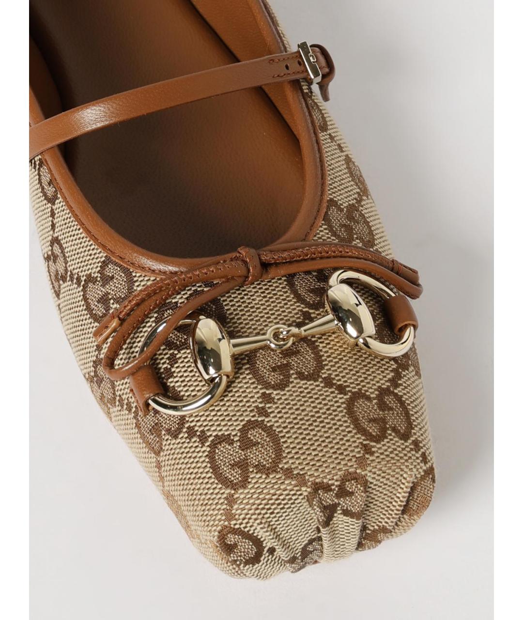 GUCCI Бежевые текстильные балетки, фото 4