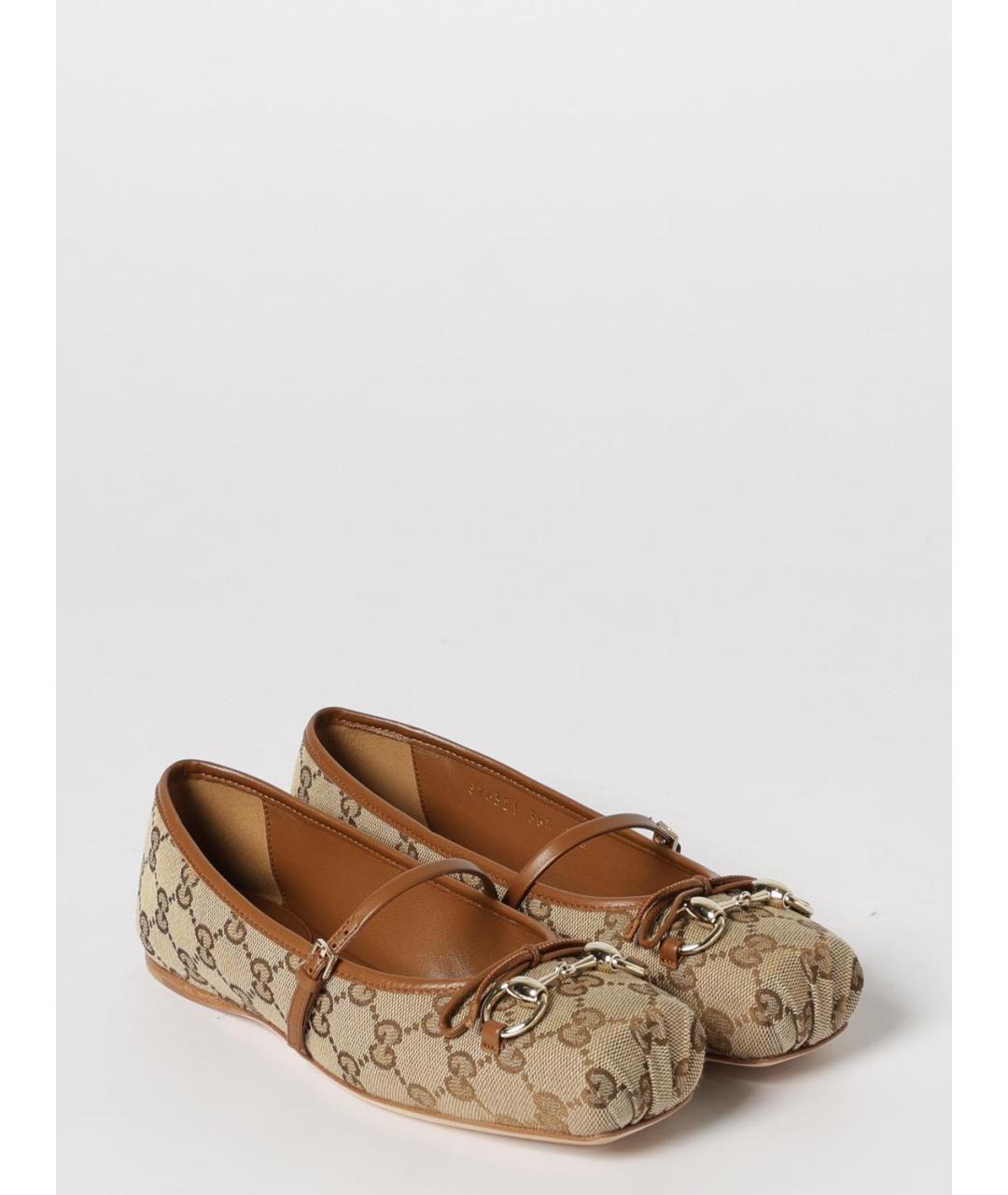 GUCCI Бежевые текстильные балетки, фото 2