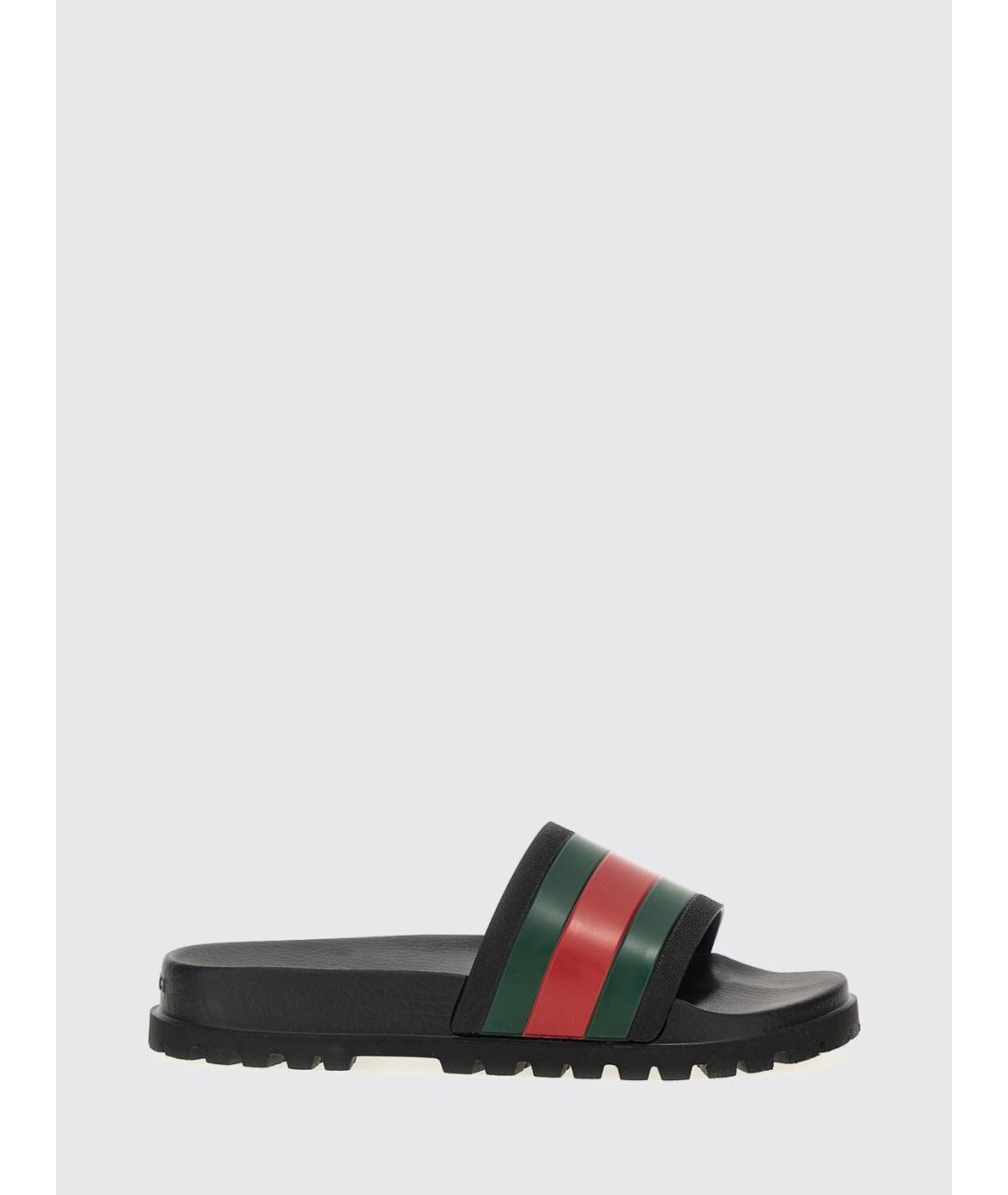 GUCCI Черные резиновые шлепанцы, фото 1
