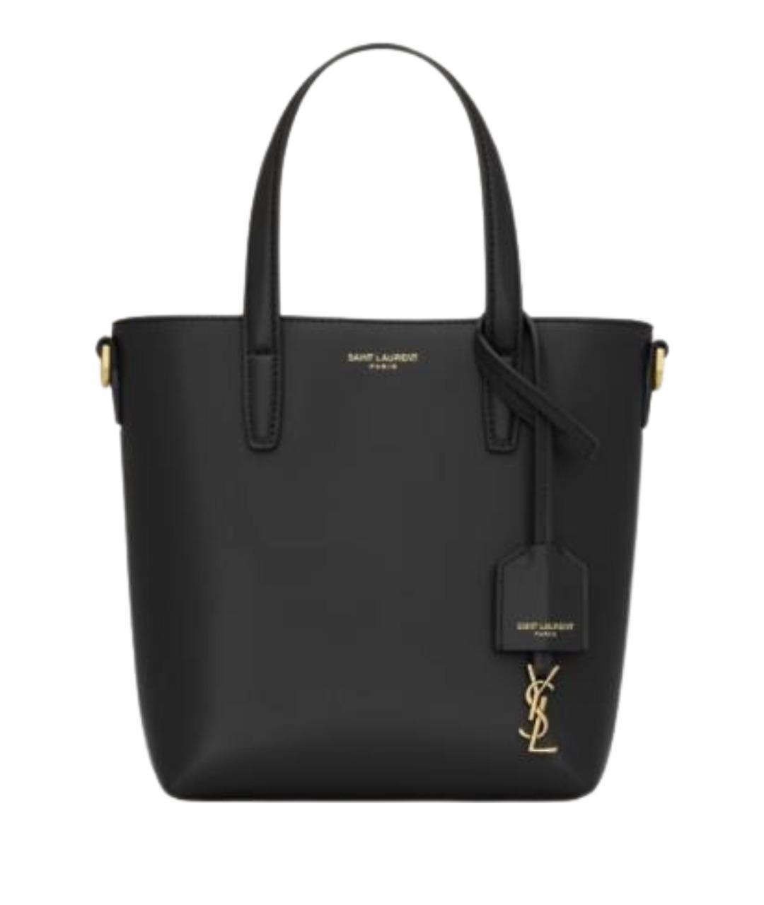 SAINT LAURENT Черная кожаная сумка тоут, фото 1