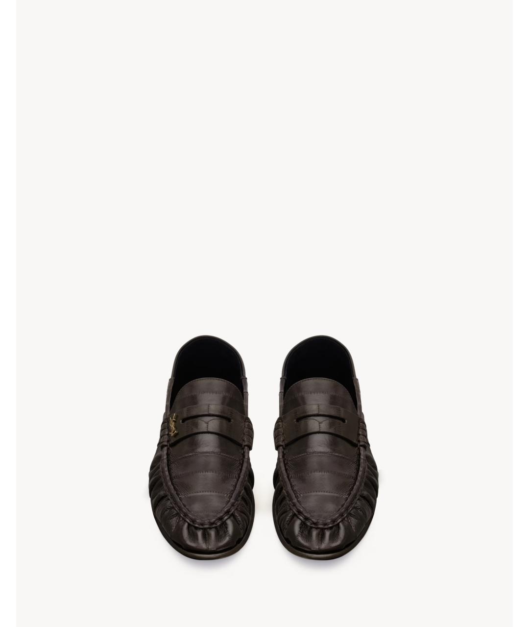 SAINT LAURENT Коричневые кожаные лоферы, фото 3
