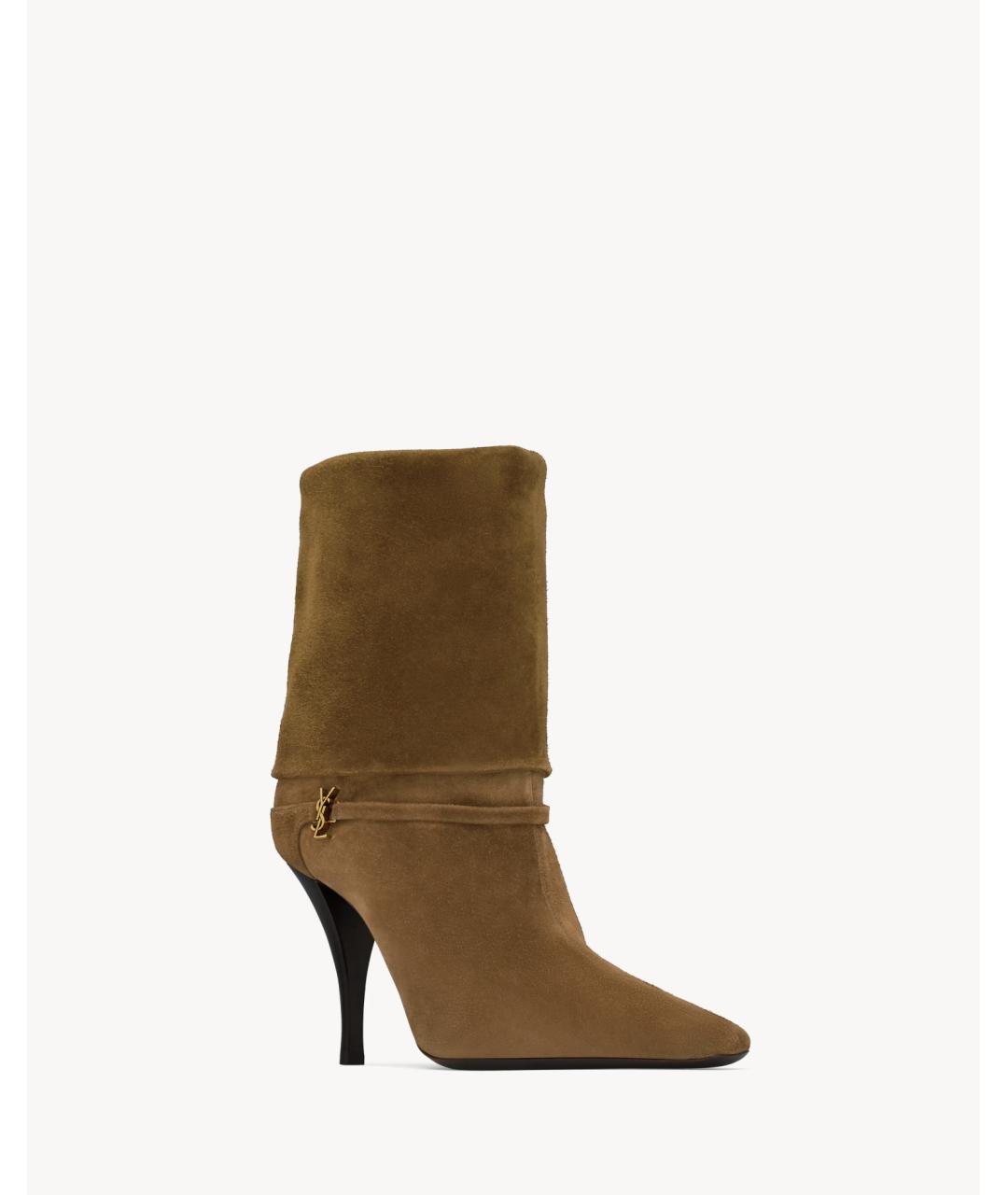 SAINT LAURENT Коричневые замшевые ботильоны, фото 3