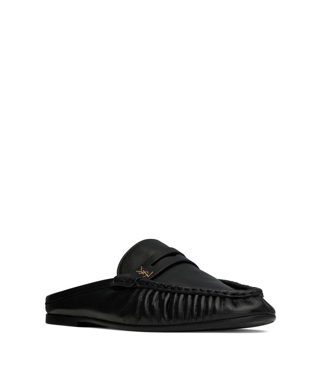 SAINT LAURENT Черные кожаные мюли, фото 2