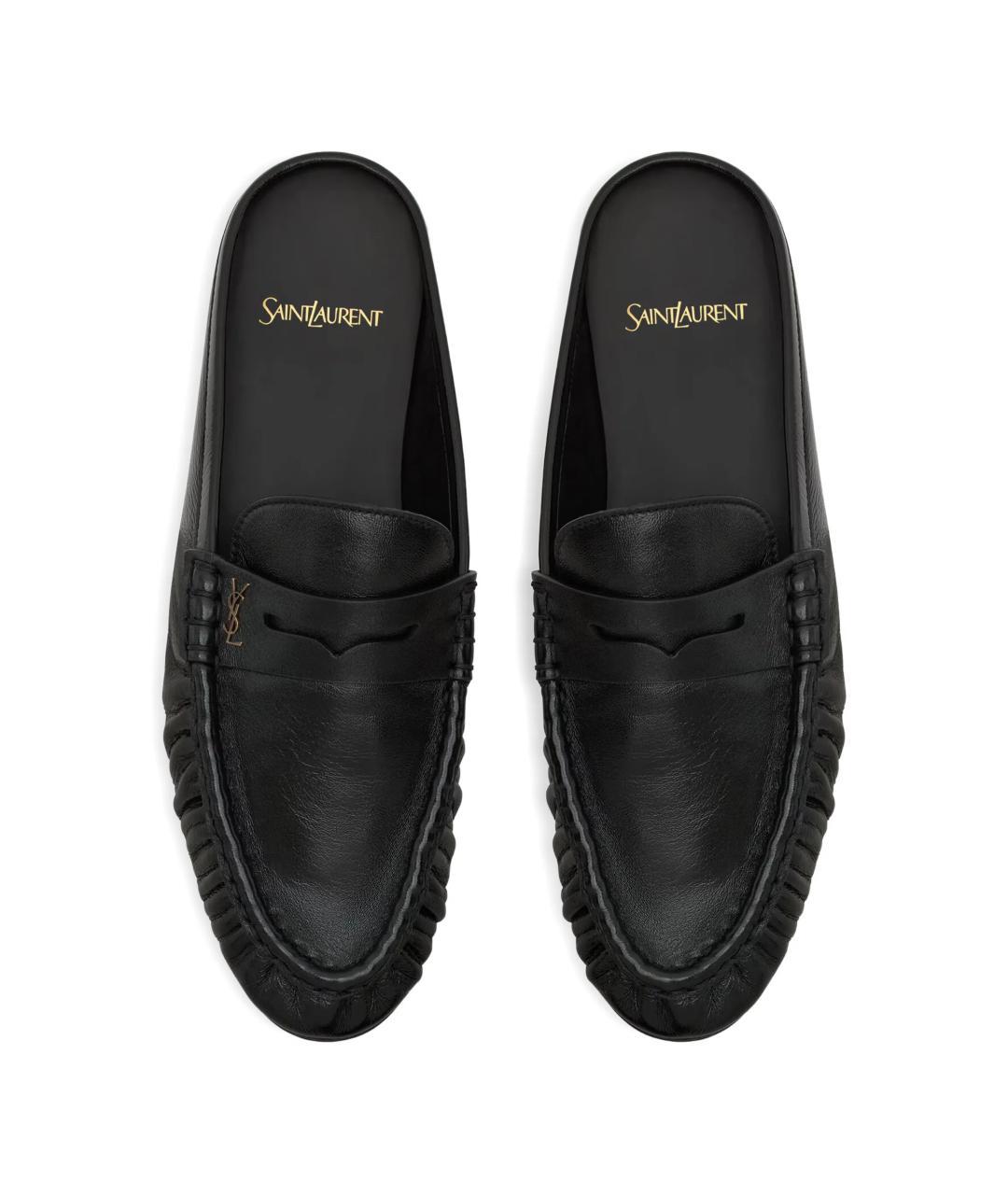 SAINT LAURENT Черные кожаные мюли, фото 3