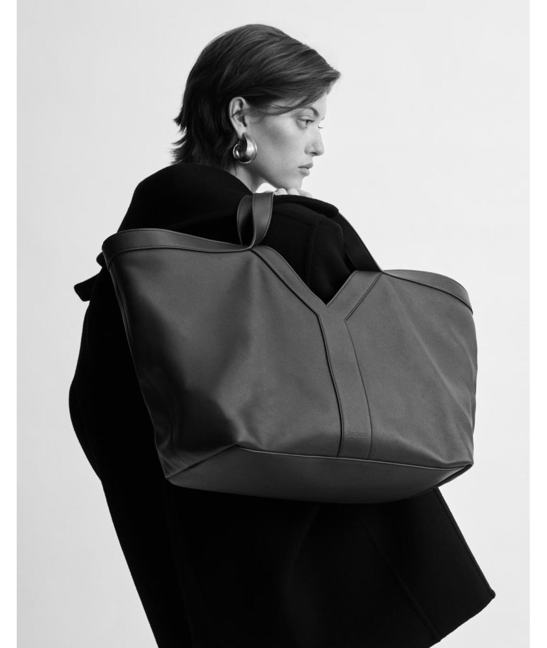 SAINT LAURENT Черная кожаная сумка тоут, фото 2