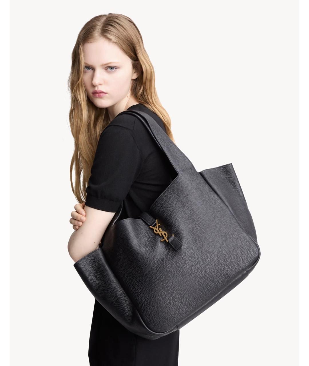 SAINT LAURENT Черная кожаная сумка тоут, фото 2