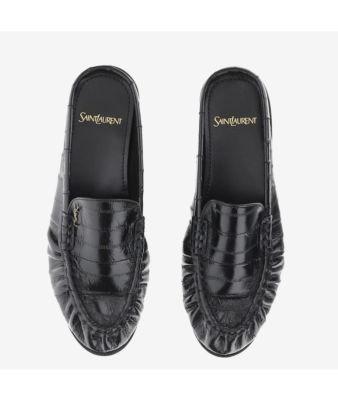 SAINT LAURENT Черные кожаные мюли, фото 2