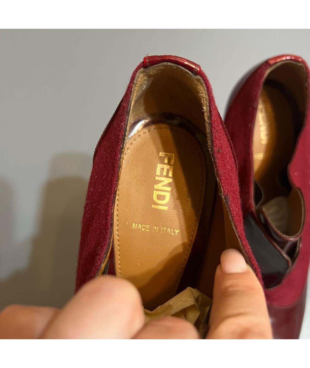 FENDI Бордовые кожаные ботильоны, фото 6