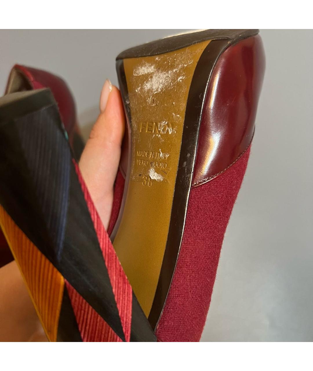 FENDI Бордовые кожаные ботильоны, фото 7