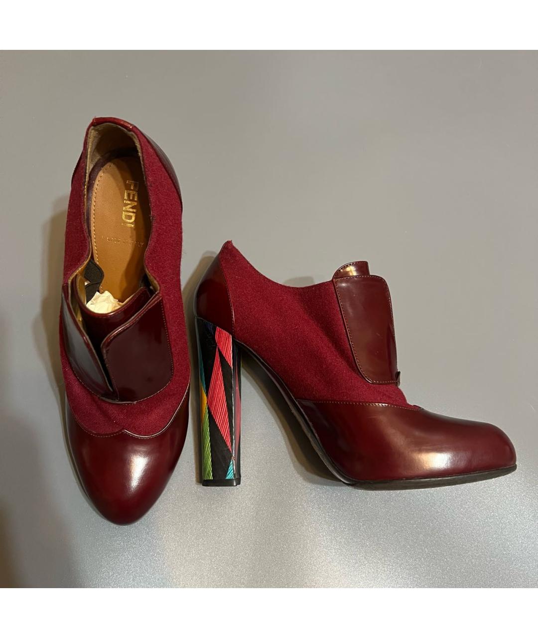 FENDI Бордовые кожаные ботильоны, фото 3