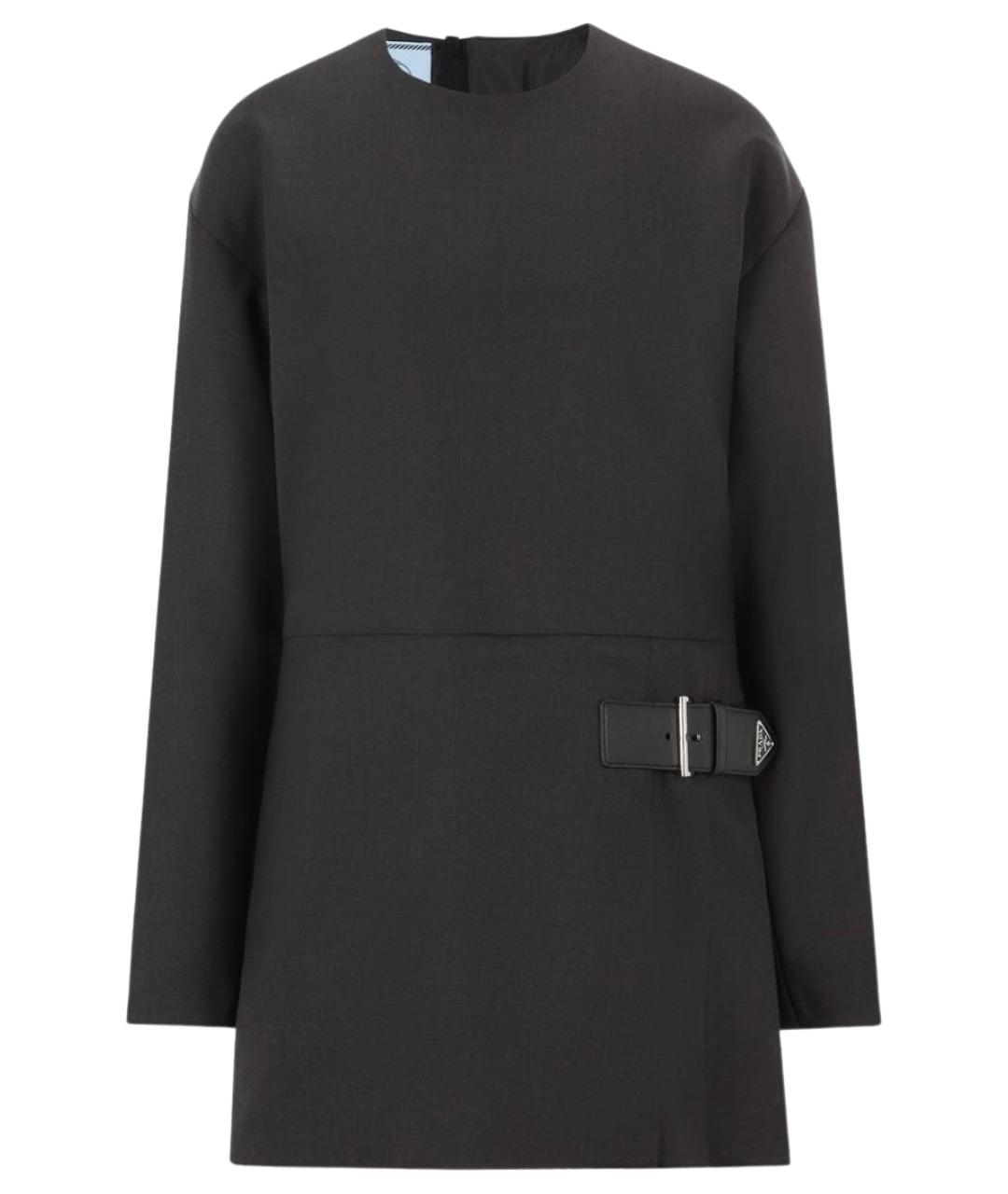 PRADA Черное шерстяное коктейльное платье, фото 1
