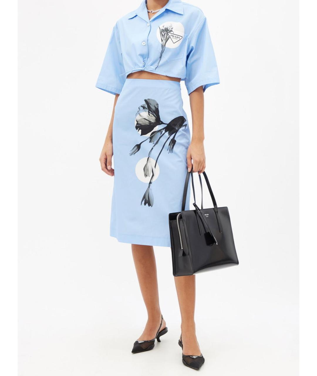 PRADA Голубая хлопковая юбка миди, фото 3