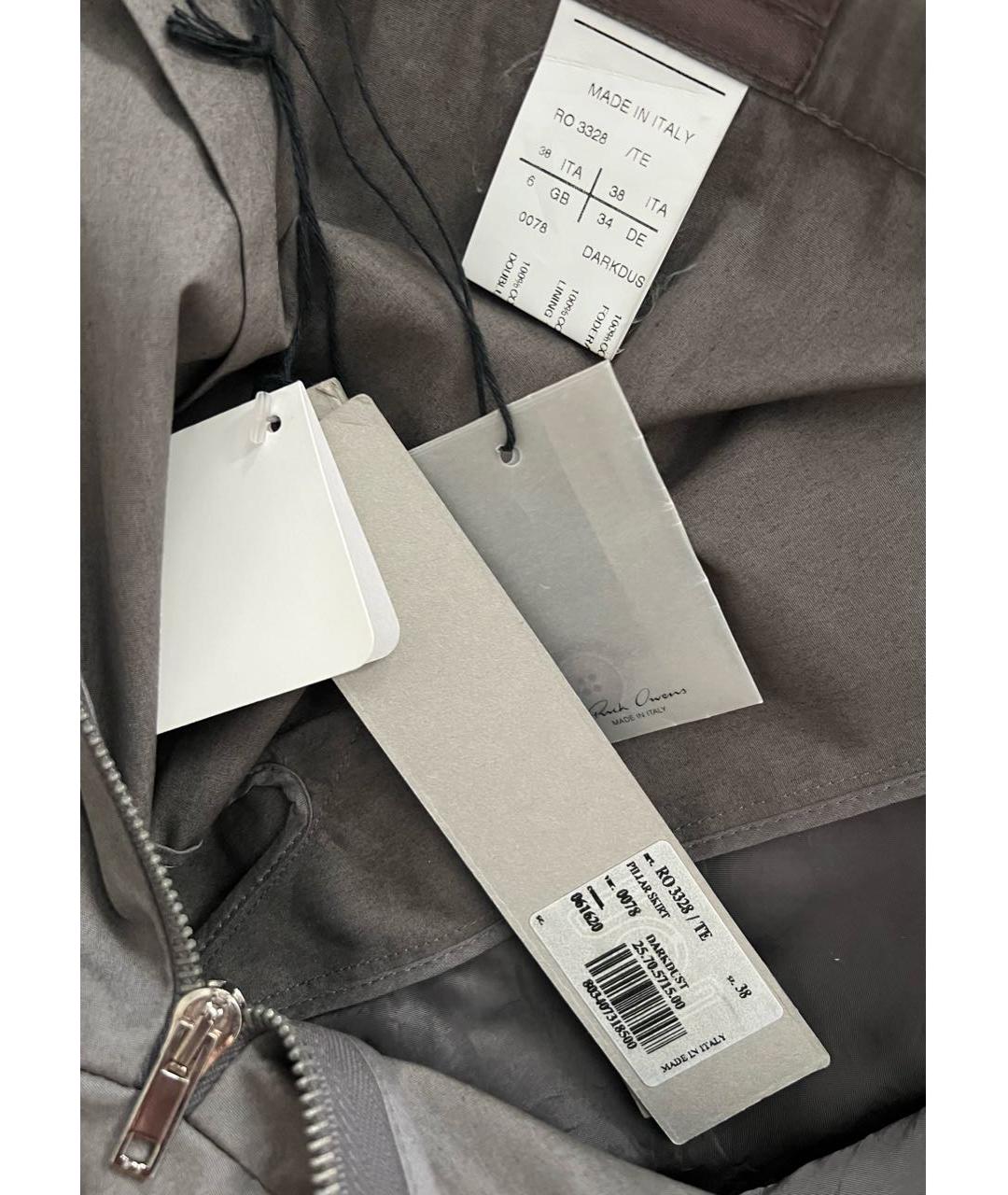 RICK OWENS Серая хлопковая юбка миди, фото 3