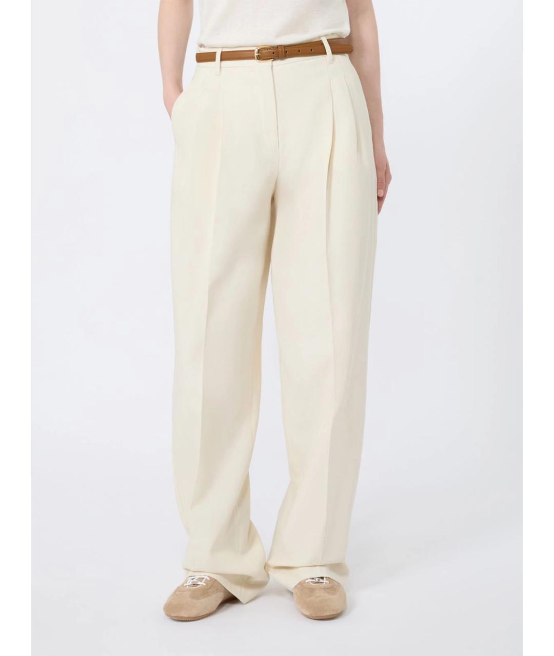 MAX MARA STUDIO Белые хлопковые брюки широкие, фото 3