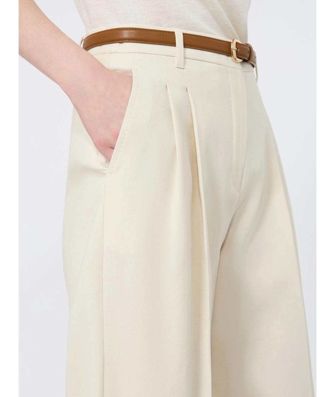 MAX MARA STUDIO Белые хлопковые брюки широкие, фото 5