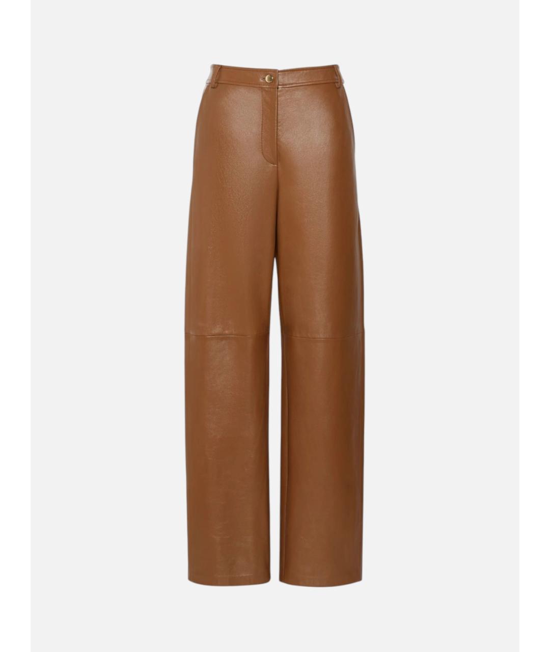 MAX MARA STUDIO Бежевые кожаные прямые брюки, фото 1
