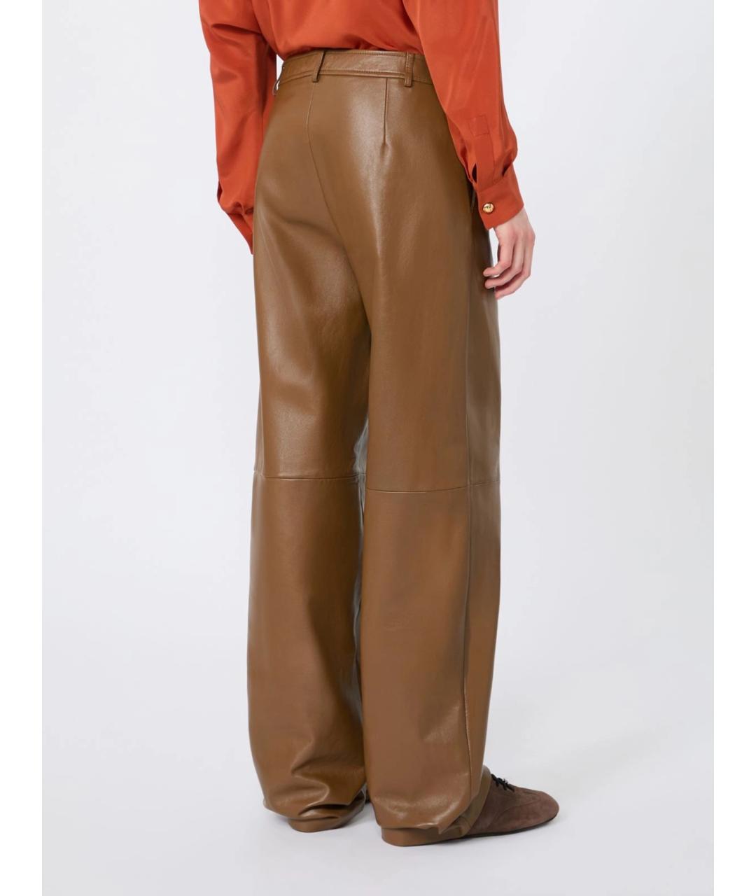 MAX MARA STUDIO Бежевые кожаные прямые брюки, фото 4