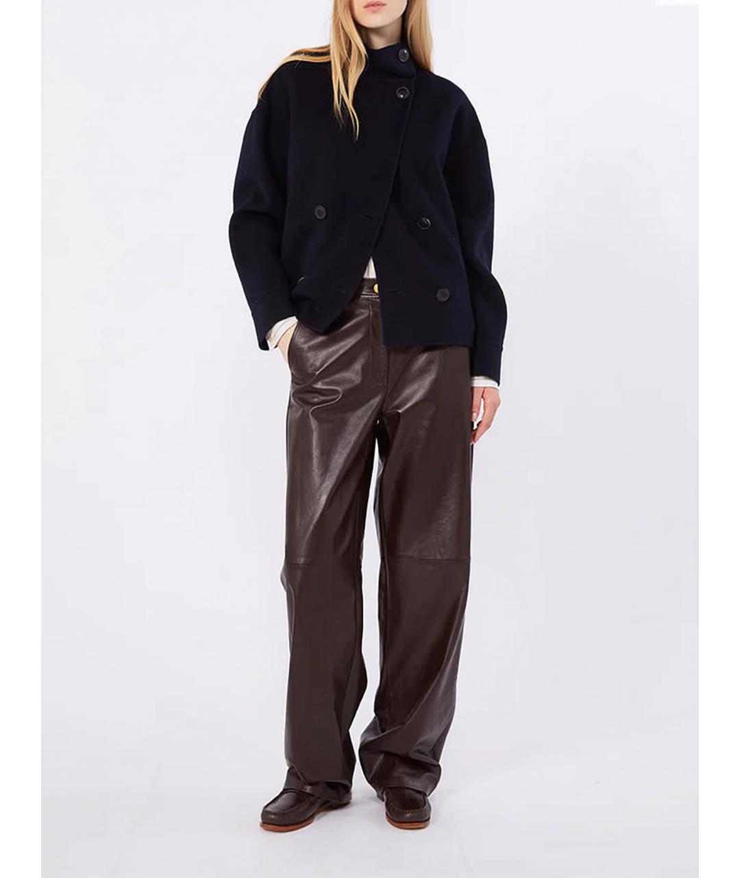 MAX MARA STUDIO Коричневые кожаные прямые брюки, фото 2