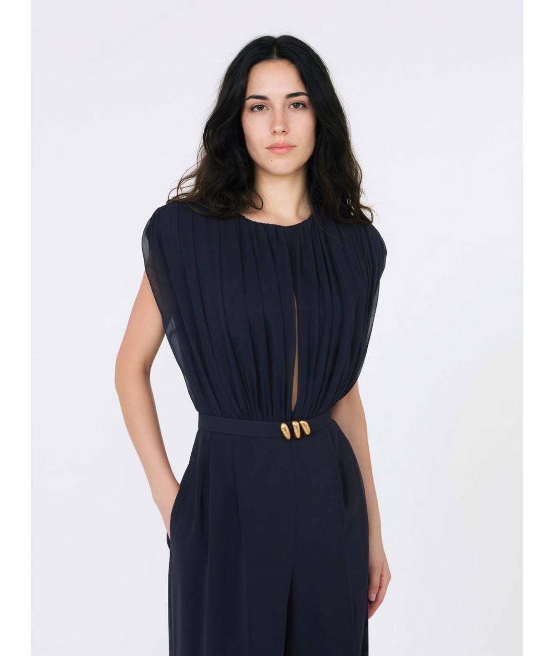 MAX MARA STUDIO Синий шелковый комбинезон, фото 4