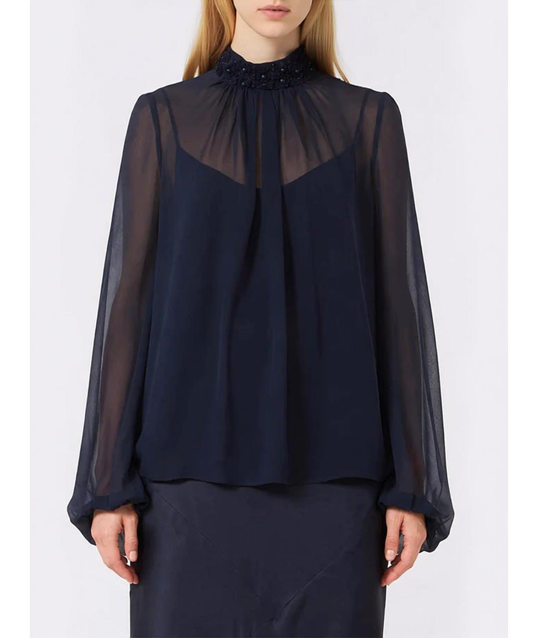 MAX MARA STUDIO Синяя шелковая блузы, фото 2