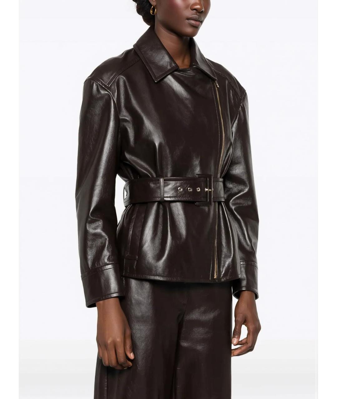 MAX MARA STUDIO Коричневая кожаная куртка, фото 3