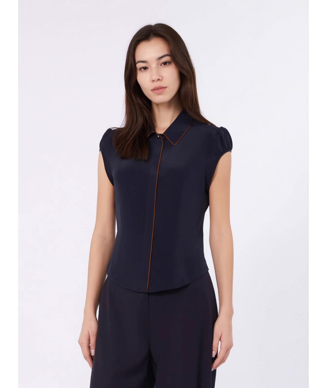 MAX MARA STUDIO Синяя шелковая рубашка, фото 2