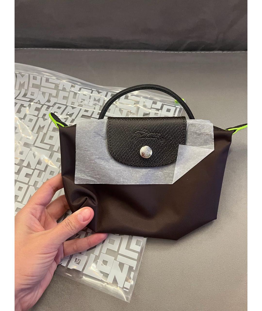 LONGCHAMP Коричневая нейлоновая сумка с короткими ручками, фото 5