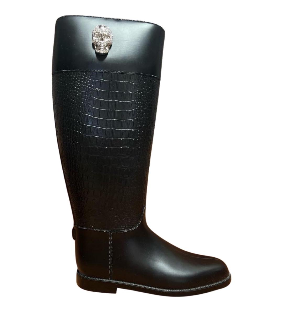 PHILIPP PLEIN Черные кожаные сапоги, фото 1