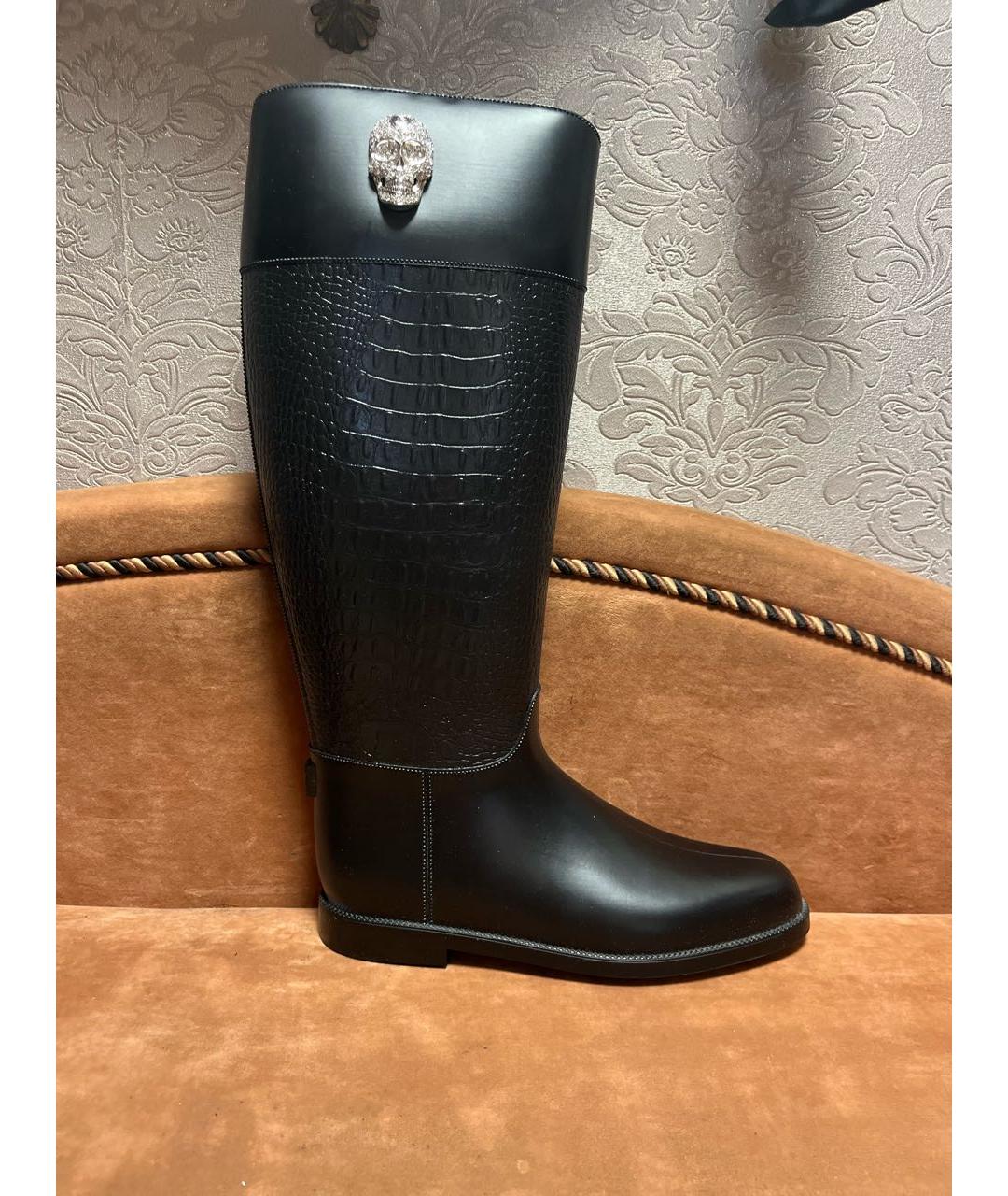 PHILIPP PLEIN Черные кожаные сапоги, фото 9