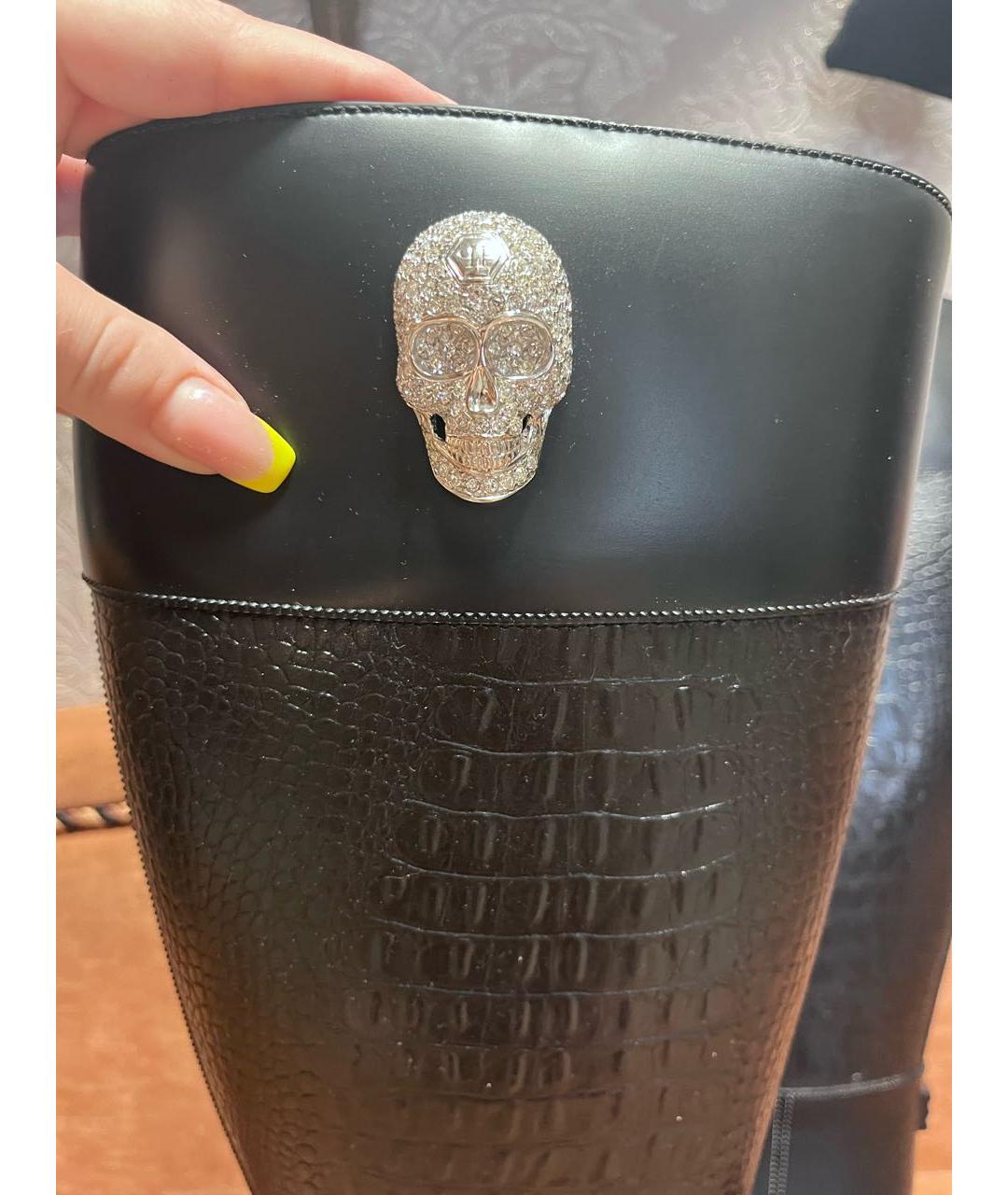 PHILIPP PLEIN Черные кожаные сапоги, фото 5