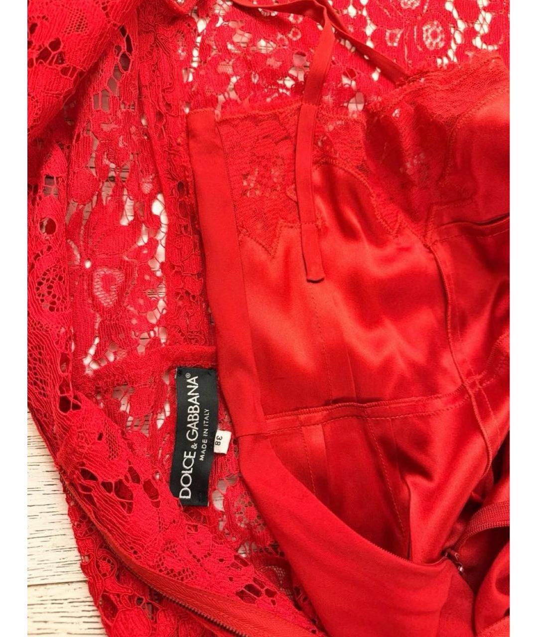 DOLCE&GABBANA Красное кружевное коктейльное платье, фото 4
