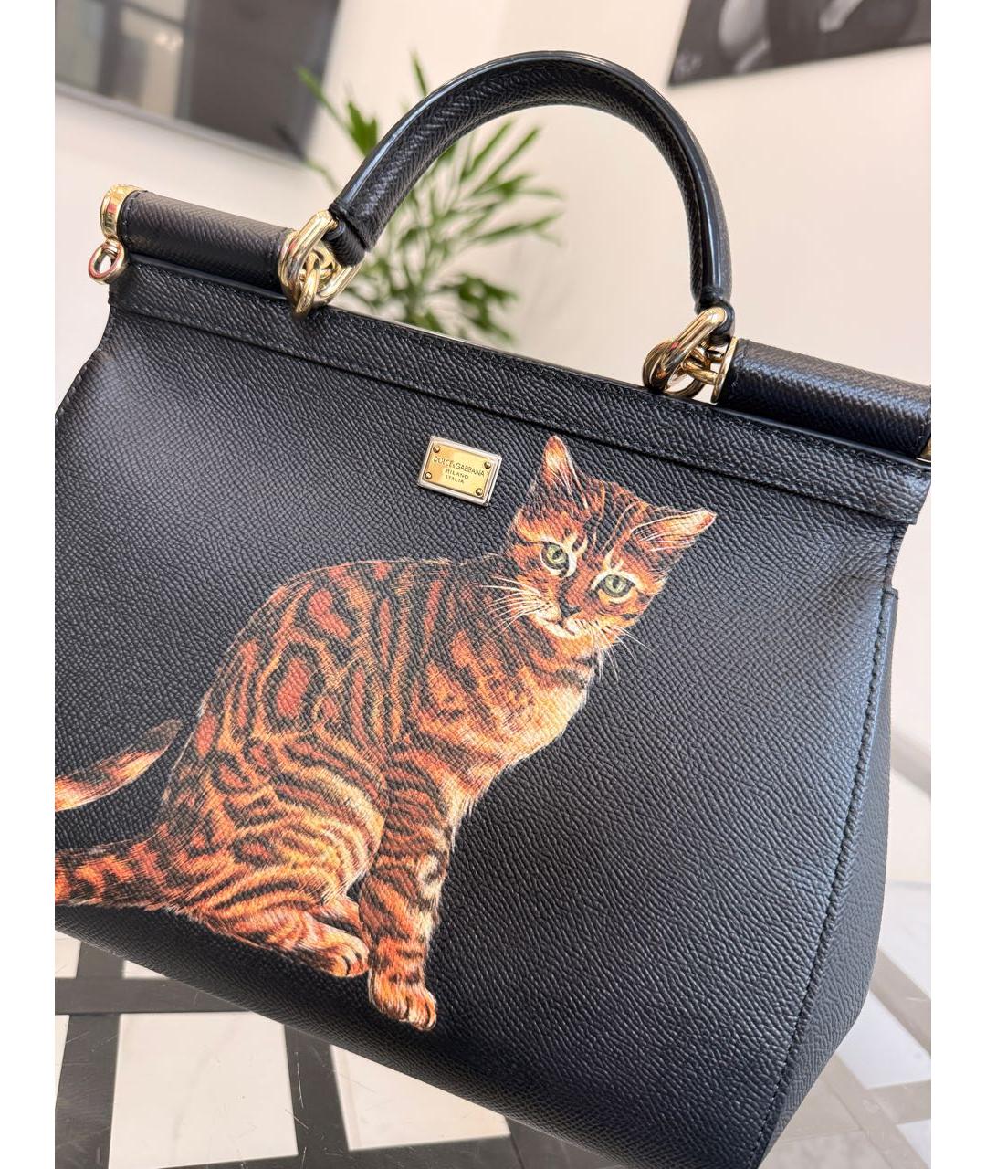 DOLCE&GABBANA Черная кожаная сумка с короткими ручками, фото 6
