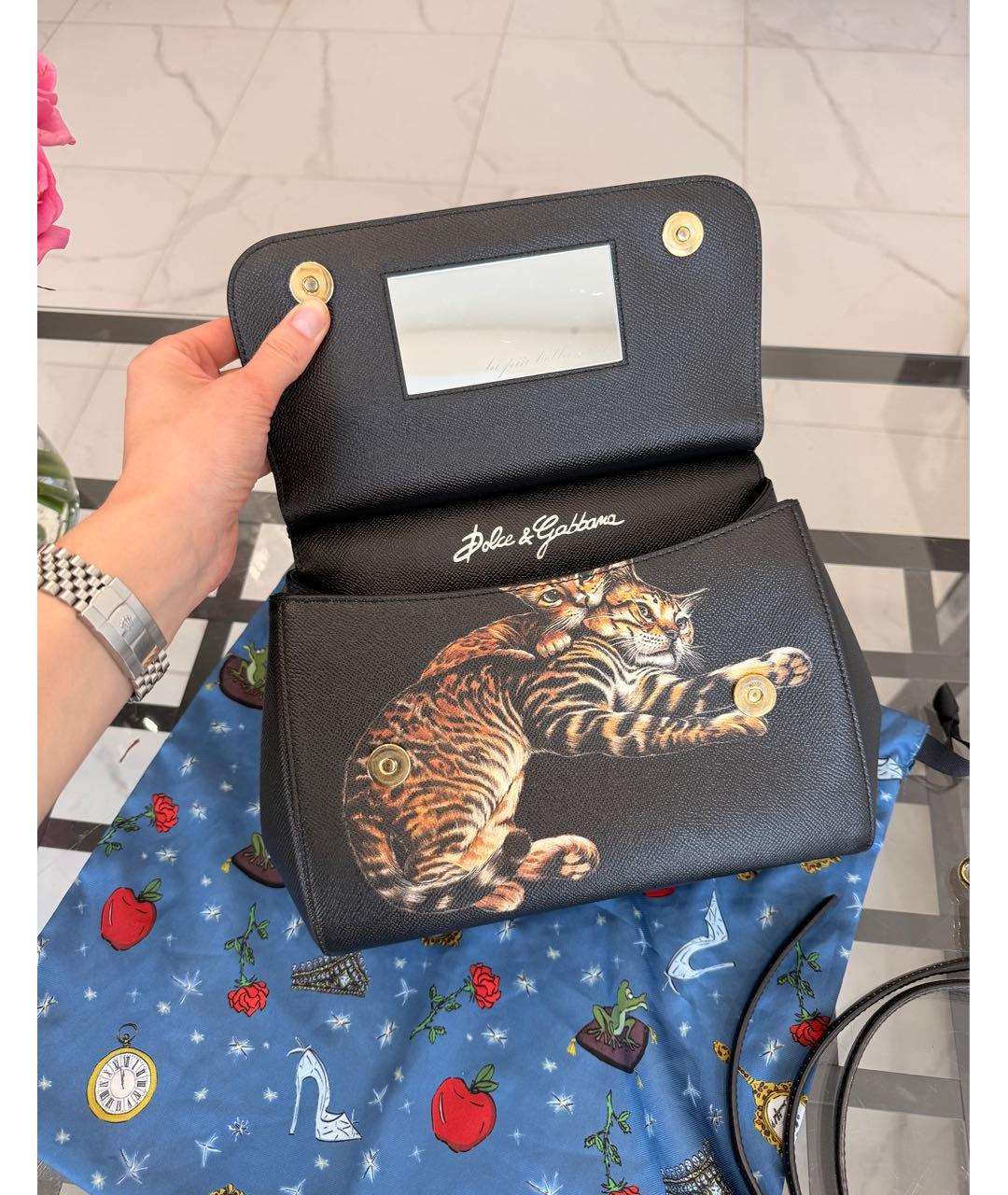 DOLCE&GABBANA Черная кожаная сумка с короткими ручками, фото 8