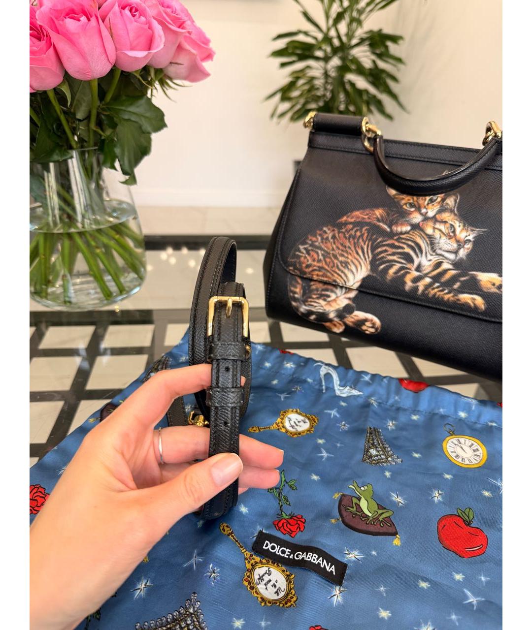 DOLCE&GABBANA Черная кожаная сумка с короткими ручками, фото 5