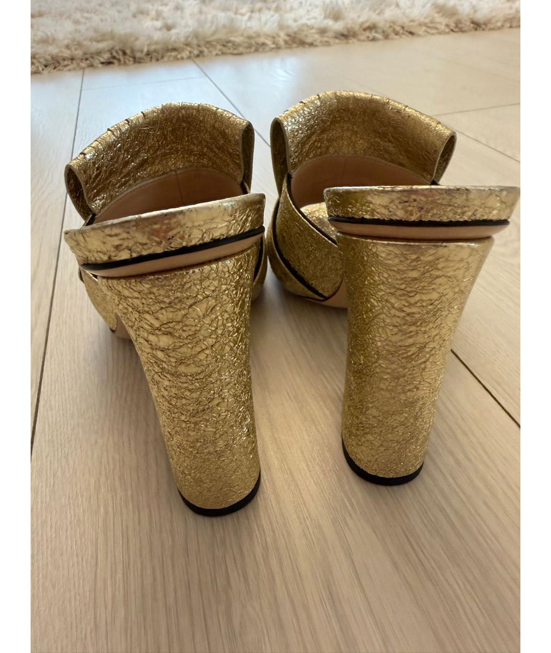 GUCCI Золотые кожаные мюли, фото 4