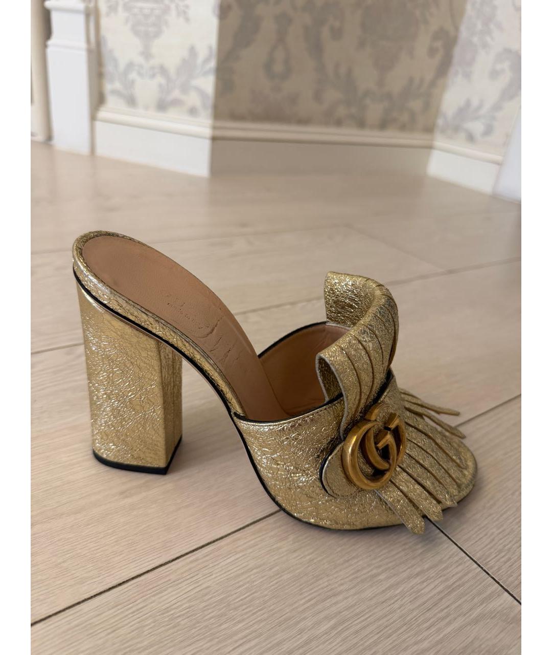 GUCCI Золотые кожаные мюли, фото 7