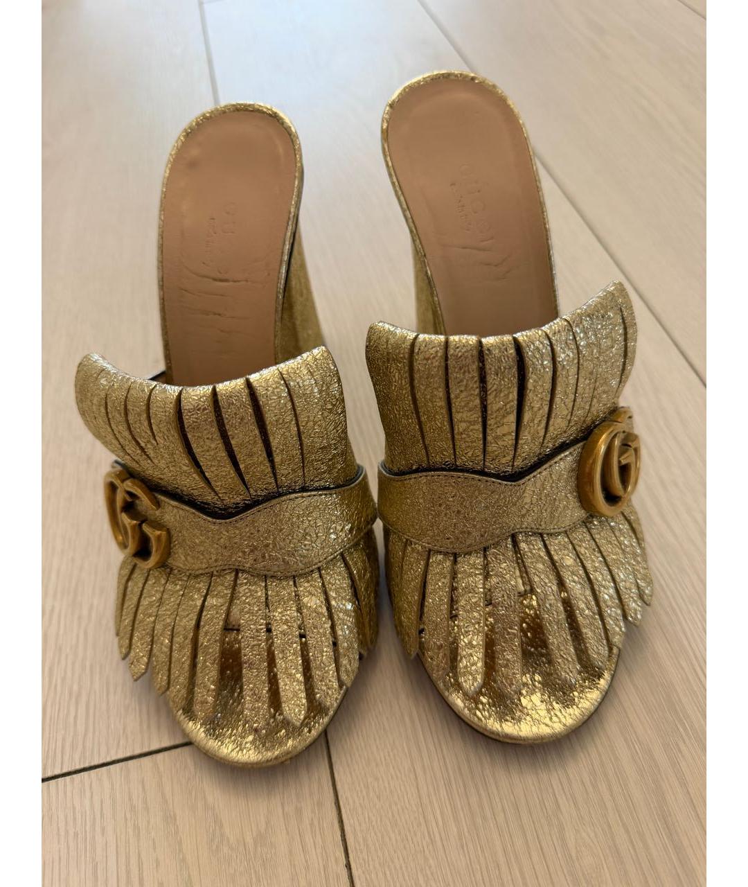 GUCCI Золотые кожаные мюли, фото 2