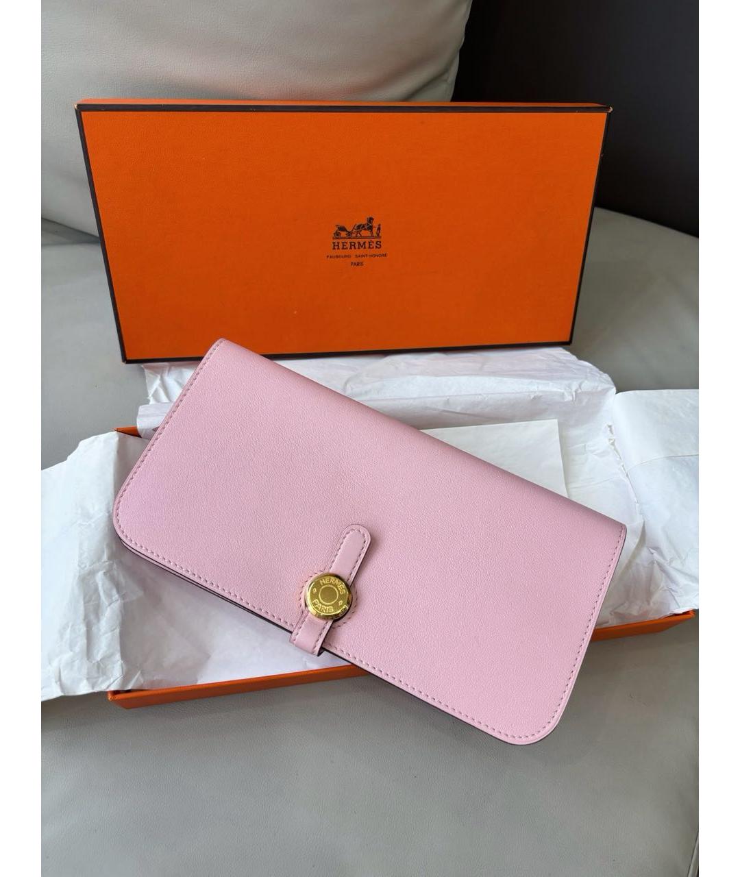 HERMES Розовый кожаный кошелек, фото 2