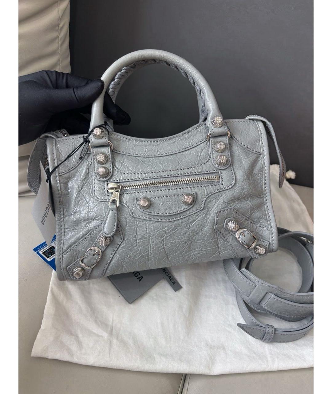 BALENCIAGA Серая кожаная сумка с короткими ручками, фото 8