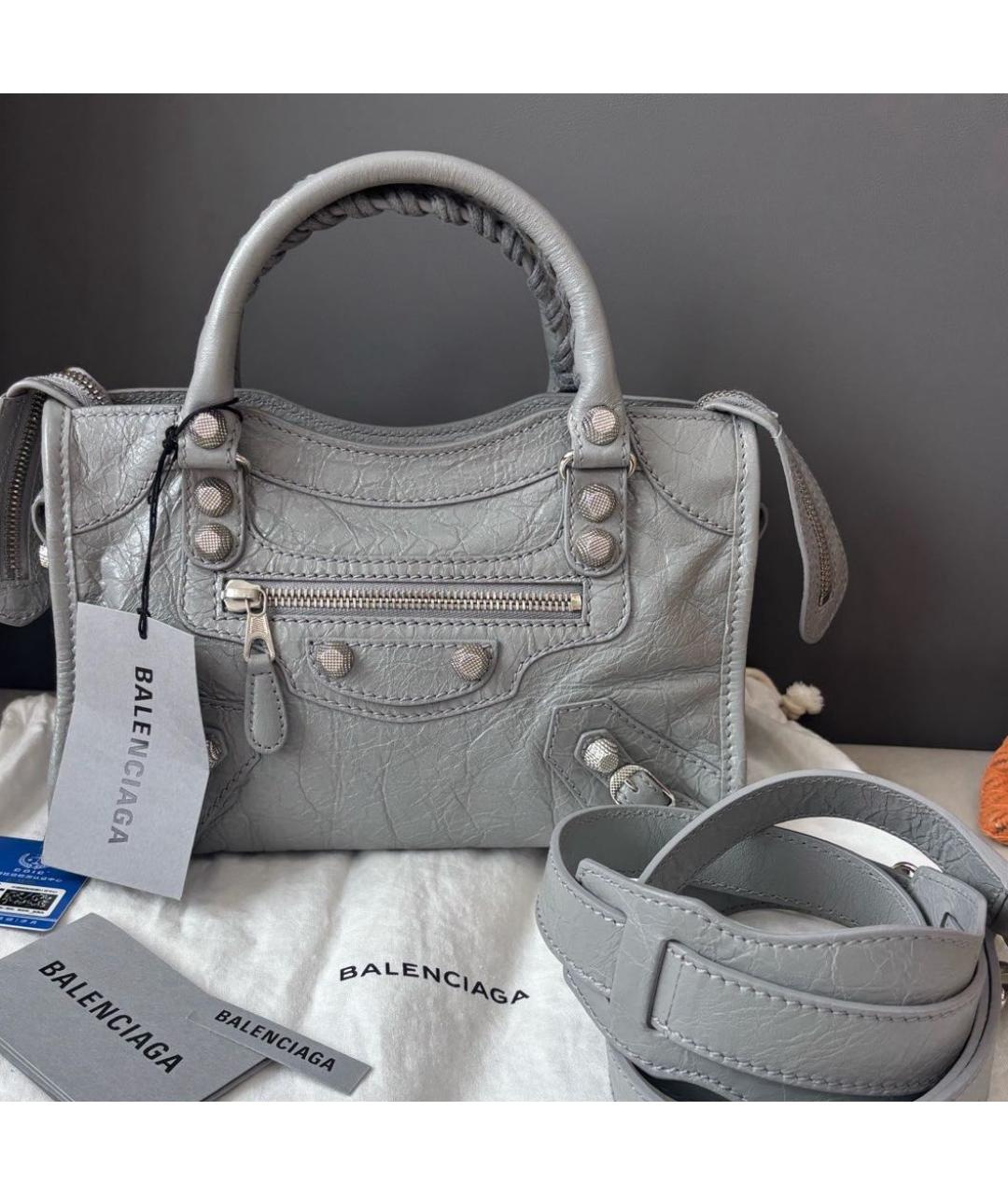 BALENCIAGA Серая кожаная сумка с короткими ручками, фото 2