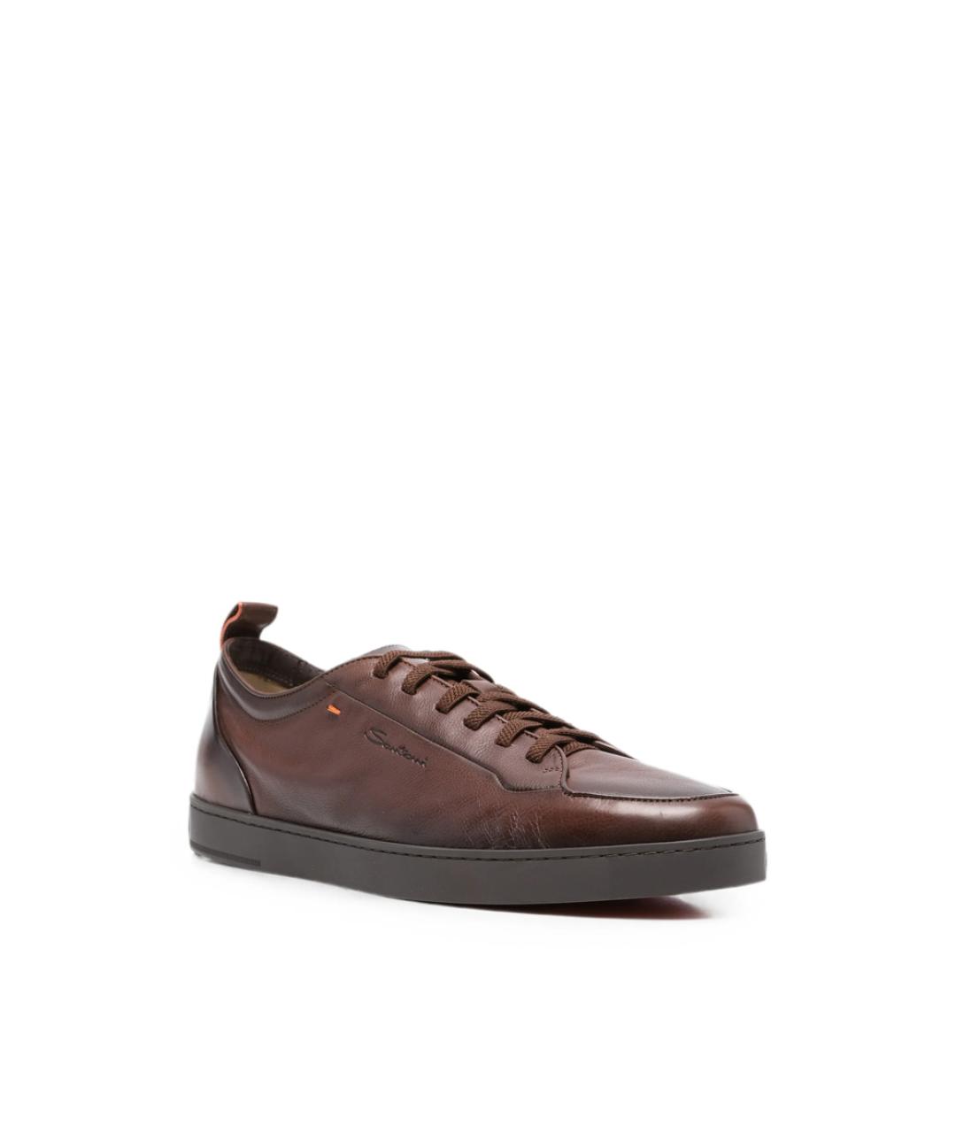 SANTONI Коричневые кожаные низкие кроссовки / кеды, фото 2