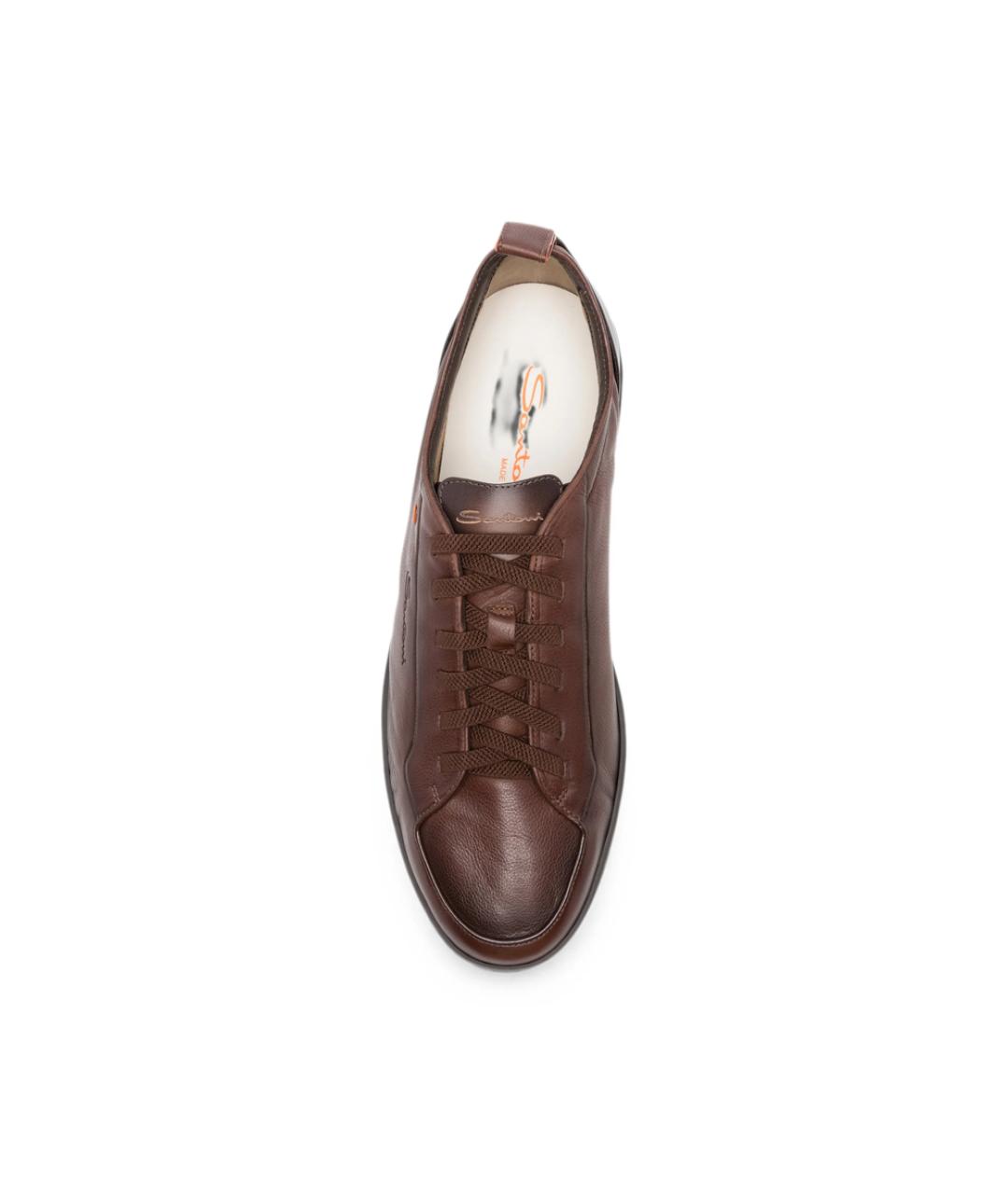SANTONI Коричневые кожаные низкие кроссовки / кеды, фото 3
