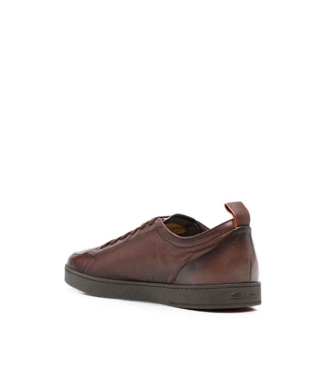 SANTONI Коричневые кожаные низкие кроссовки / кеды, фото 4