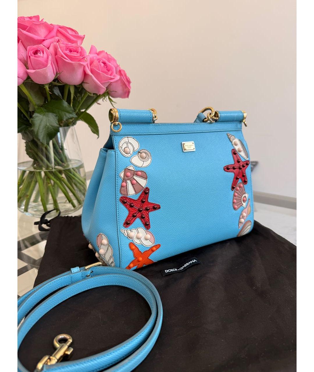 DOLCE&GABBANA Голубая кожаная сумка с короткими ручками, фото 6