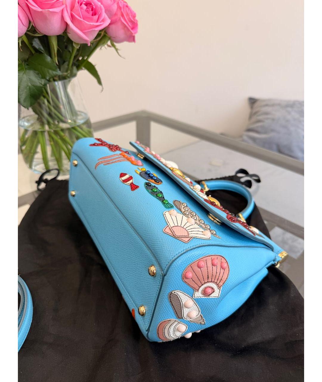 DOLCE&GABBANA Голубая кожаная сумка с короткими ручками, фото 7
