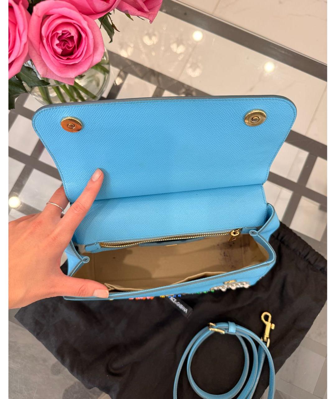 DOLCE&GABBANA Голубая кожаная сумка с короткими ручками, фото 8