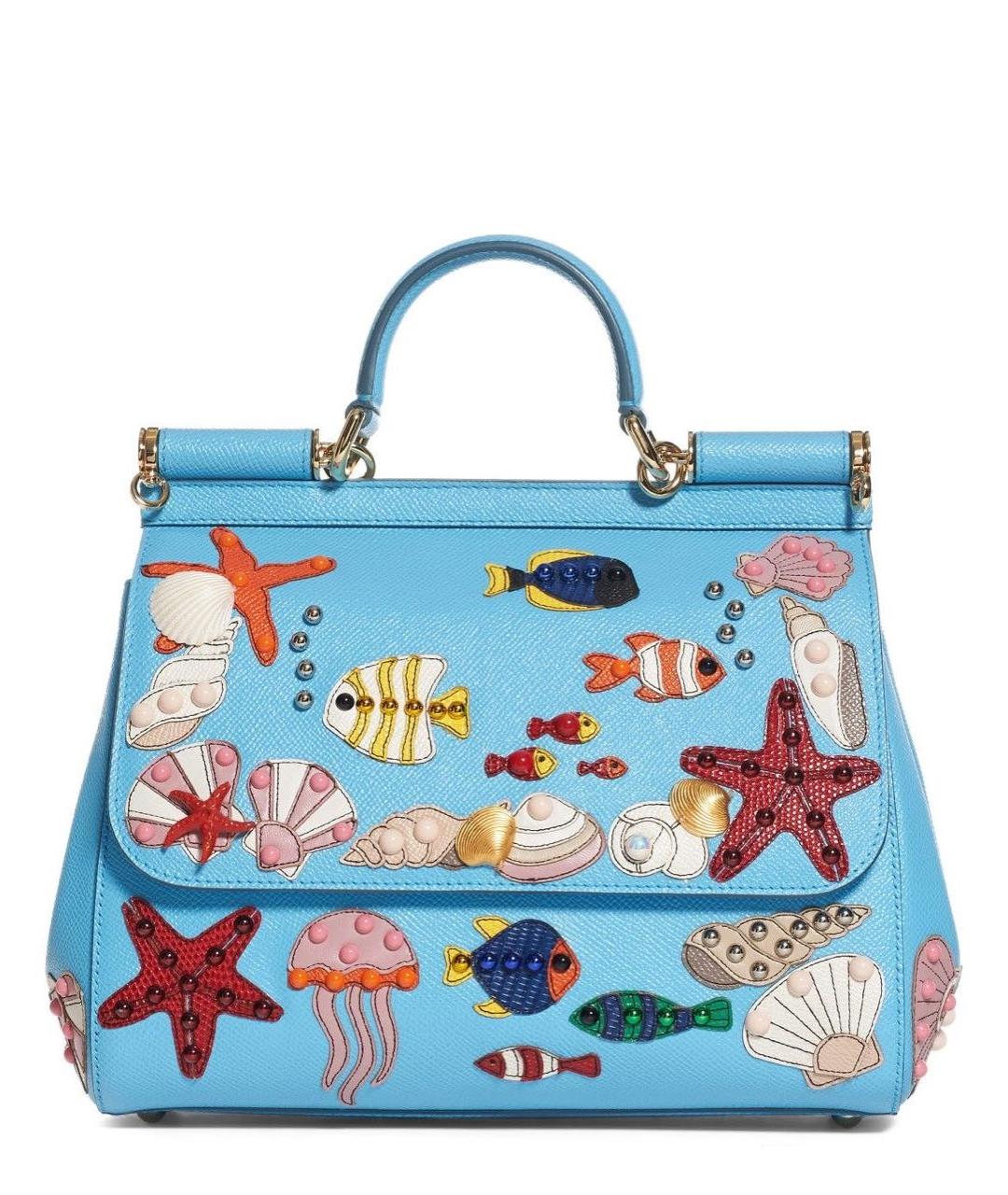 DOLCE&GABBANA Голубая кожаная сумка с короткими ручками, фото 9