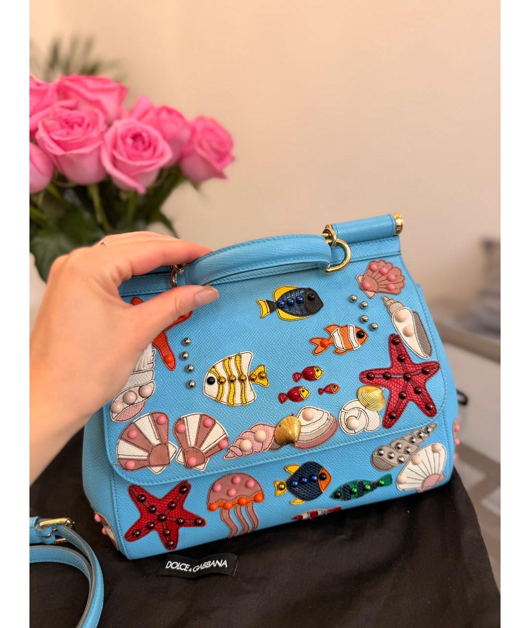 DOLCE&GABBANA Голубая кожаная сумка с короткими ручками, фото 5